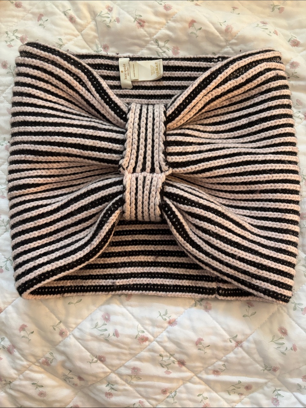 kate spade Striped Knit wool infinity scarf in Black and Light Pink